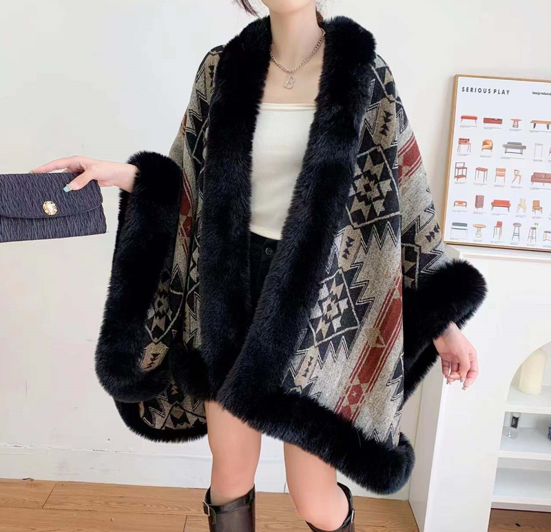 Geometric Fur Poncho