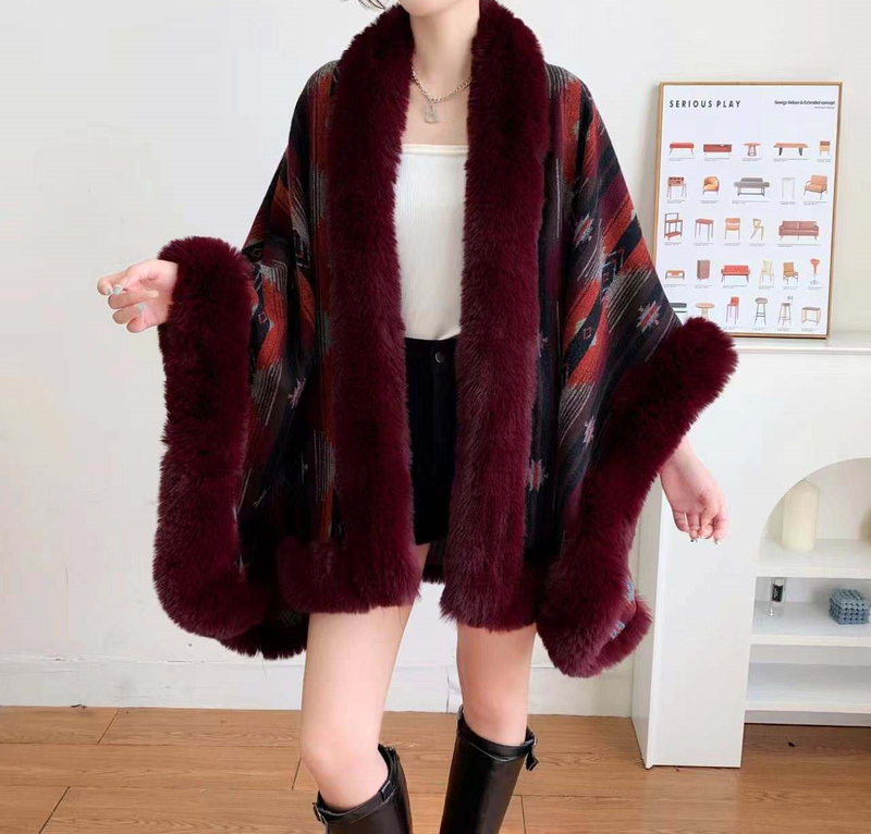 Geometric Fur Poncho