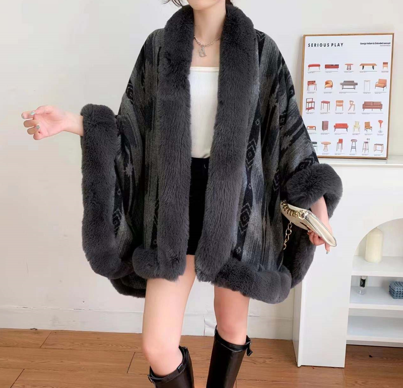 Geometric Fur Poncho